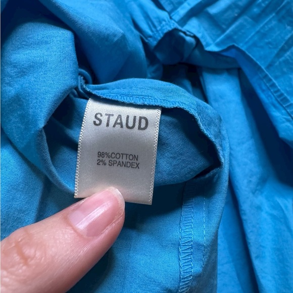 👗 STAUD Women’s Cotton Tiered Midi Dress‎ Blue Pockets Size M 👗 - Picture 5 of 6